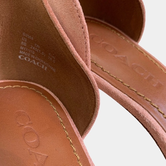 COACH LINK PEONY PINK SUEDE ANKLE STRAP OPEN TOE HEELED SANDALS - Picture 5 of 16